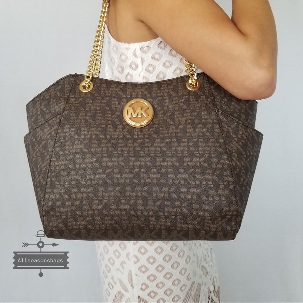 Michael Kors Jet set large chain tote brown gold - Picture 1 of 8